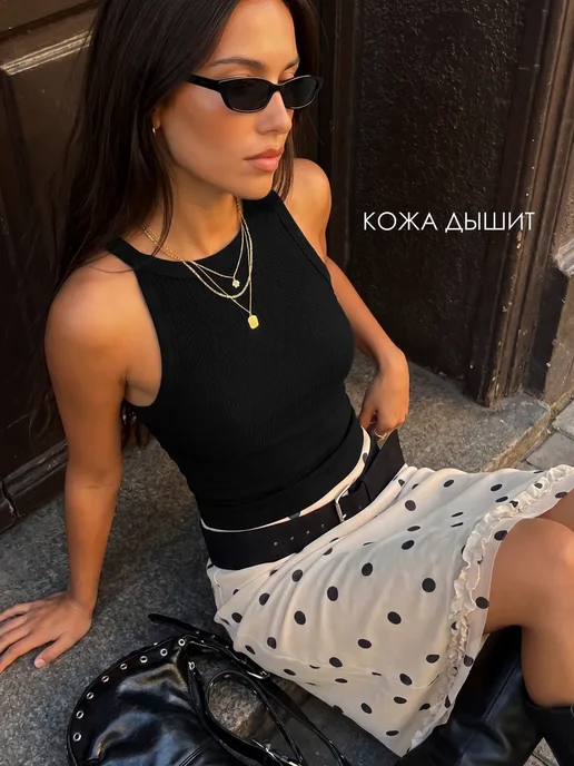 KODALIFE Топ на широких бретелях майка укороченная в рубчик, черный, фото 8