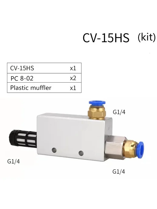 CV-15HS Пневматический клапан с PC 8-02 и пластиковым муфлер, вариант