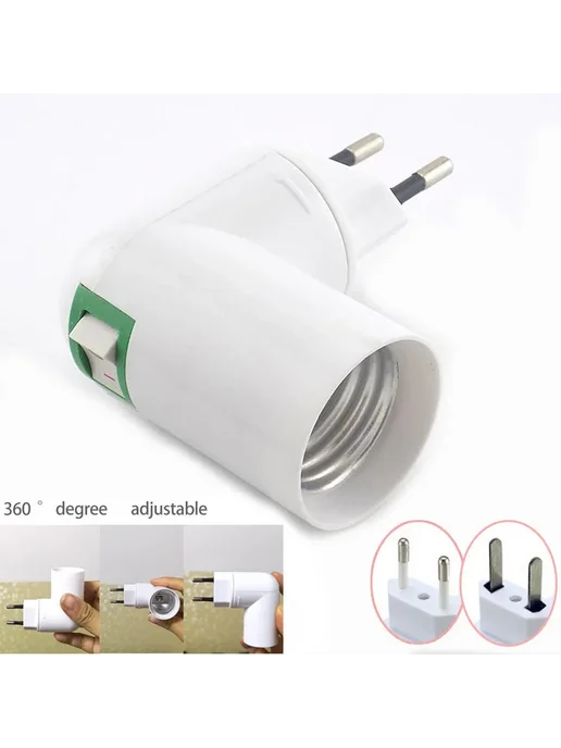 QvvCev Адаптер лампы E27 белый, EU Plug, белый