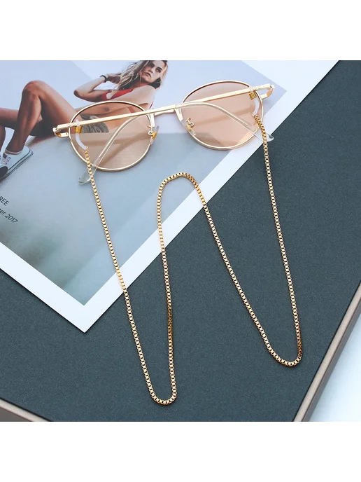 Нет бренда Цепочка для очков rose gold желтая, золотой, фото 2