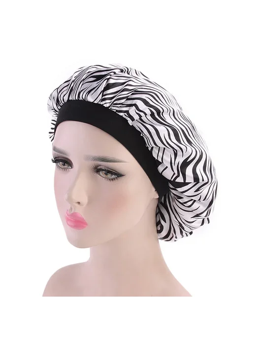 Нет бренда Женская атласная шапочка для сна Black white zebra, черный