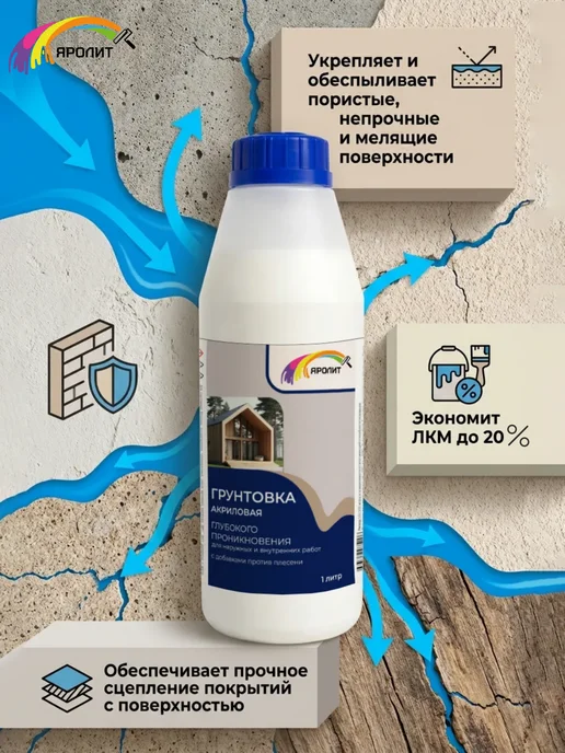 Яролит Грунтовка глубокого проникновения универсальная 1л, 1 л, фото 3