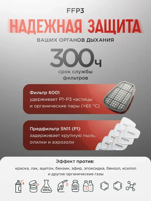 Респиратор профессиональный FFP3 размер 10 (XL) 7 (S) 1, вариант, фото 2