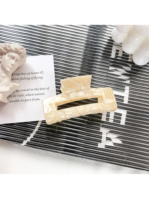 FSNFOX Акриловая заколка-краб леопардовый принт 7.5cm, бежевый