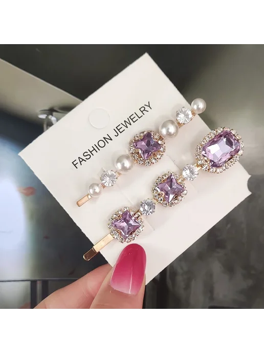 Женские заколки для волос с кристаллами 2pcs-purple, фиолетовый