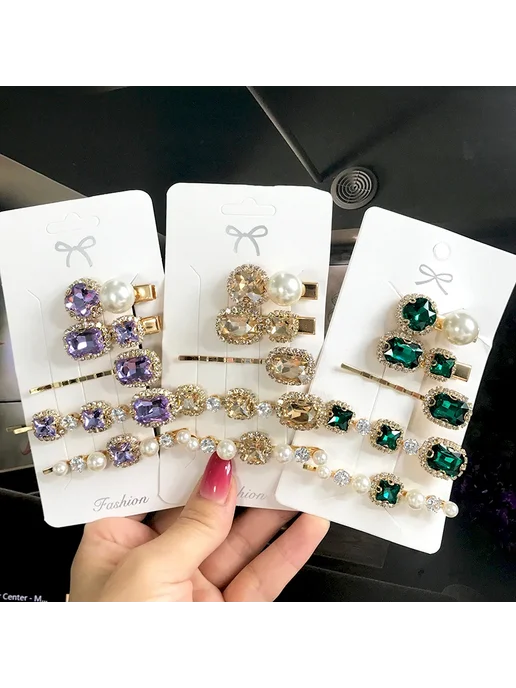 Женские заколки для волос с кристаллами 2pcs-purple, фиолетовый, фото 3