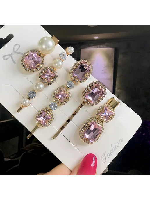Женские заколки для волос с кристаллами 2pcs-purple, розовый