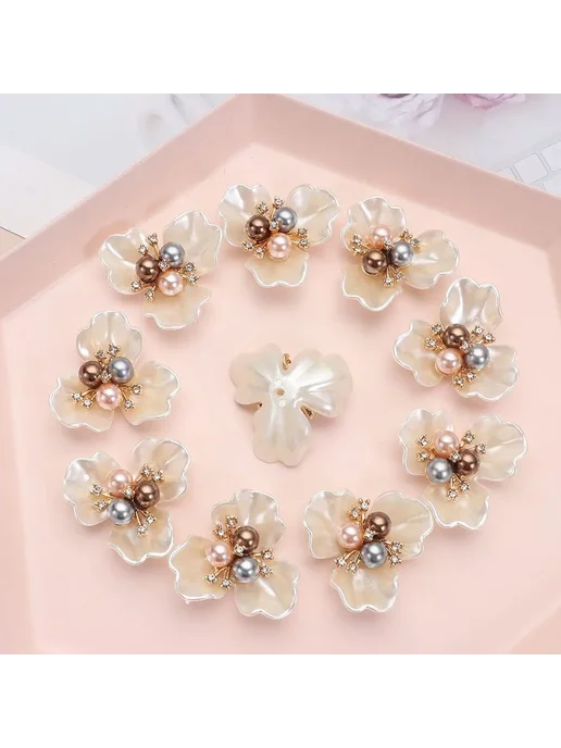 Нет бренда Пуговицы декоративные с жемчугом и кристаллом, style 1, 10 ш, 10 шт, фото 4