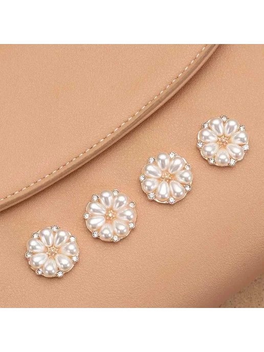 Нет бренда Пуговицы декоративные с жемчугом и кристаллом, style 1, 10 ш, бежевый, фото 5