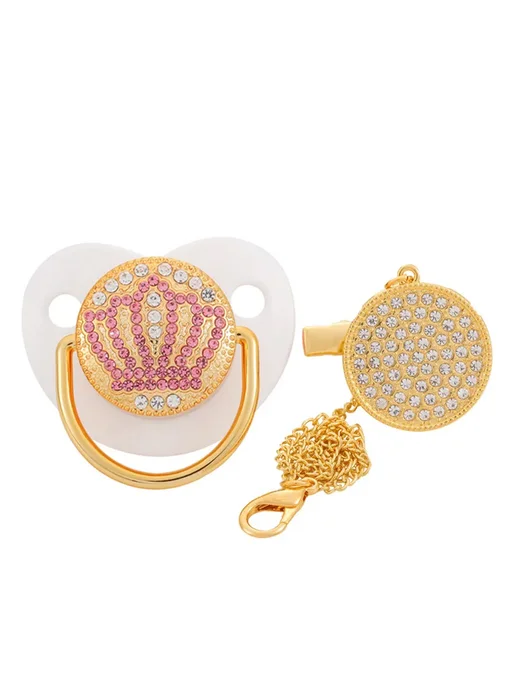 Нет бренда Пустышка для новорожденных Rose Gold с кристаллами, золотой, фото 4