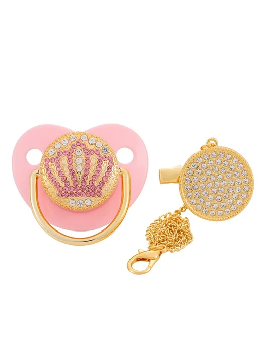 Нет бренда Пустышка для новорожденных Rose Gold с кристаллами, розовый