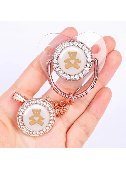 Нет бренда Пустышка для новорожденных Rose Gold с кристаллами, вариант