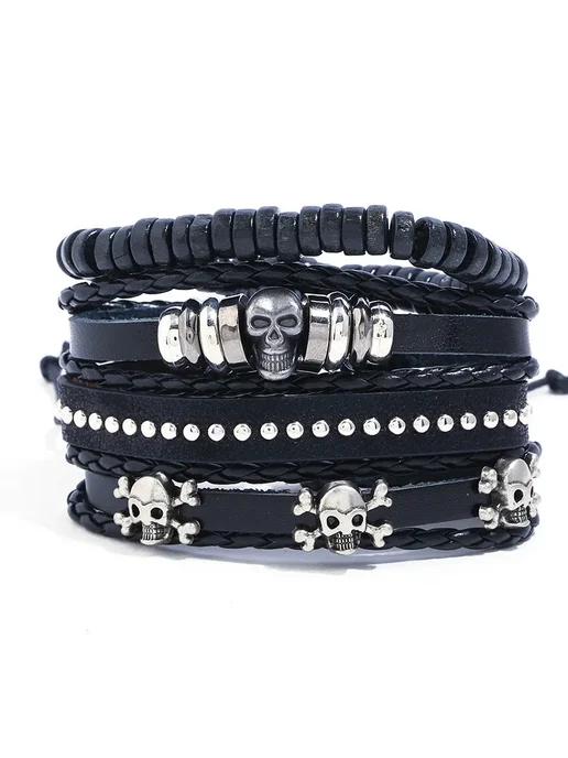 Нет бренда Мужские браслеты из кожи 4 шт. Черный, Metal Color 84116, 4 шт
