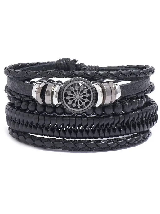 Нет бренда Мужские браслеты из кожи 4 шт. Черный, Metal Color 84116, 4 шт, фото 7