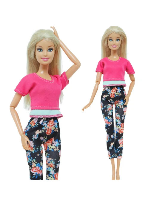 YAMIOW Комплект одежды для куклы Barbie, серый топ с принтом, черны, черный, фото 5