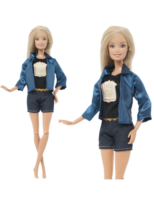 YAMIOW Комплект одежды для куклы Barbie футболка и шорты темно-син, темный