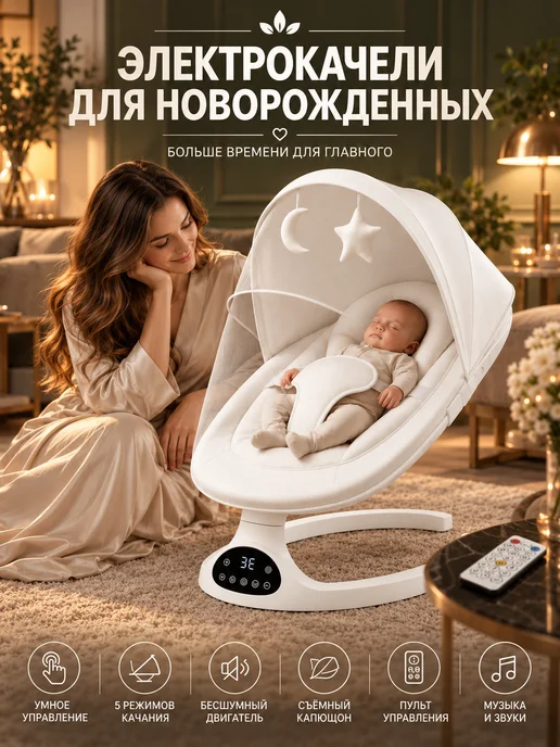 Электрокачели для новорожденных - бежевый, бежевый