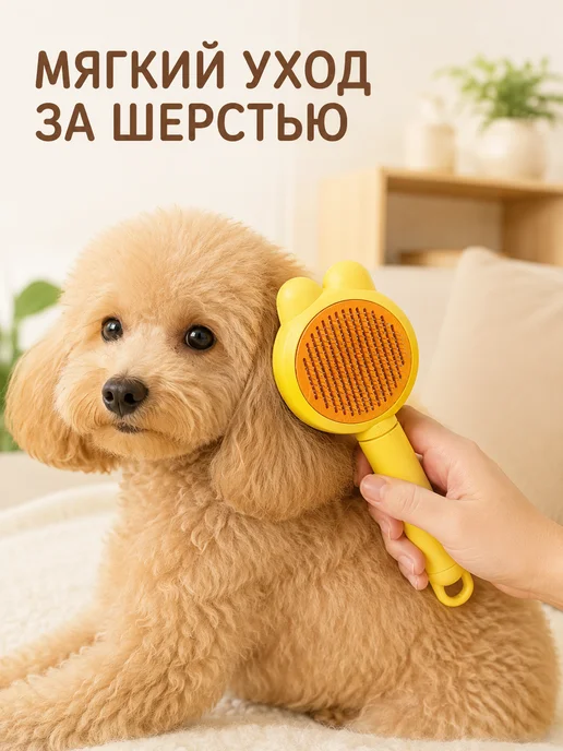 Щётка для вычёсывания шерсти кошек и соба, желтый