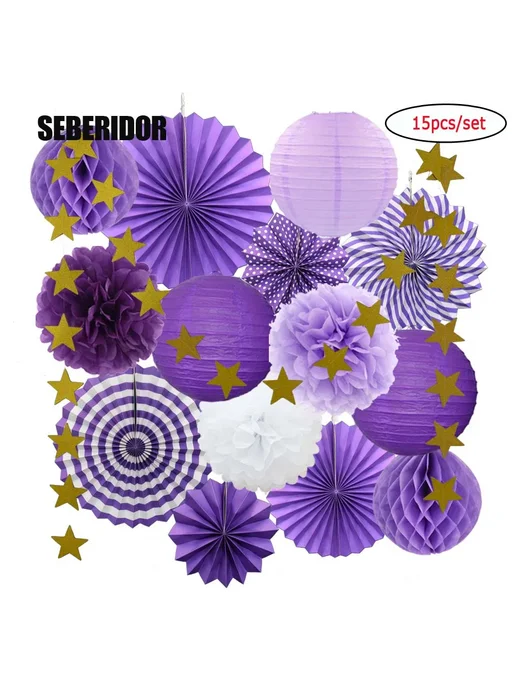 SEBERIDOR Набор декора 15 шт фонарики, веера, помпоны Red Green Set, 15 шт, фото 7
