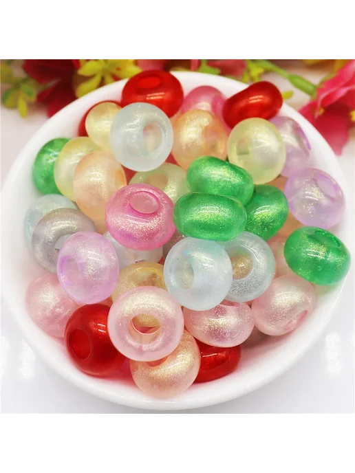IrisDream Бусины пластиковые Round AB Glitter, 14x8 мм, 14x8 мм