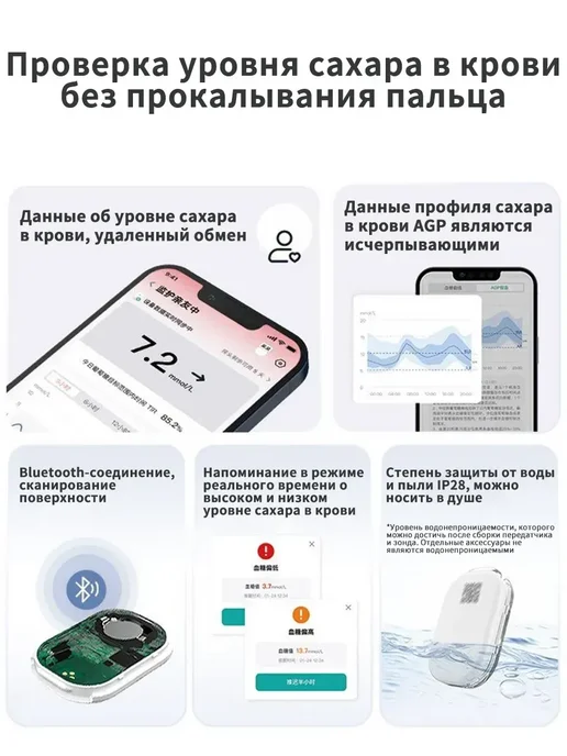 SIBIONICS прибор для измерения сахара в крови без прокола, белый, фото 2