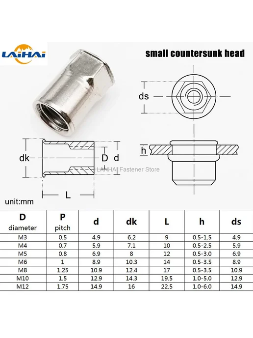JARBLUE Заклепки ввёртышные М3-М12, сталь, Countersunk Head, серый, фото 4