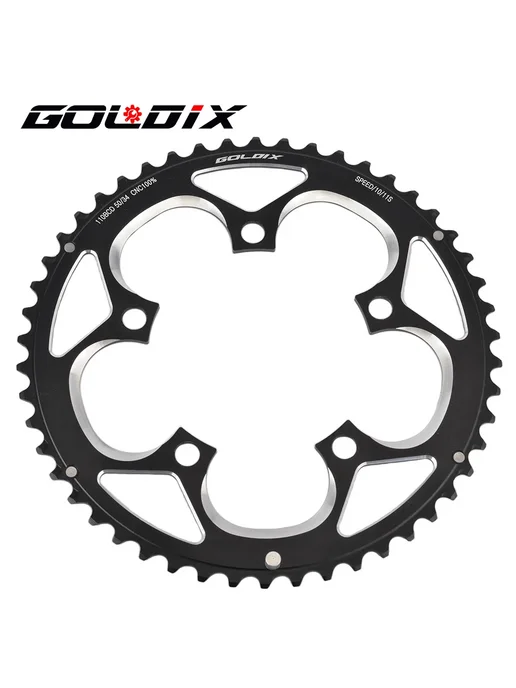 GOLDIX 110BCD велозвездочка двойная 50-34T черная 110BCD 34T, алюминиевая передняя звезда, фото 3