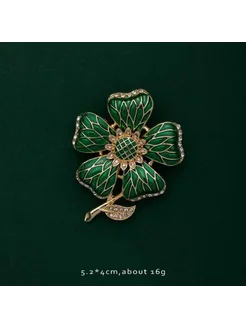 shmik Брошь изумрудная цветок, металл Plant