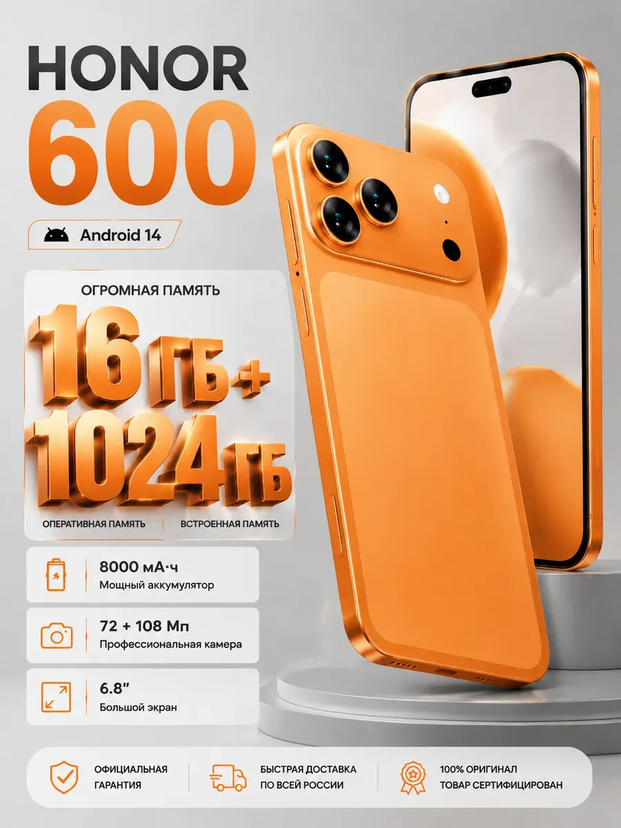 Смартфон HONOR 600 16+1024ГБ большая память 8000мАч TECNO 1315461871 купить за 9 087 ₽ в интернет‑магазине Wildberries