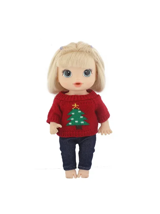NURVACO Свитер с сердцем и джинсы для куклы Baby Alive, цвет 07, бежевый, фото 5
