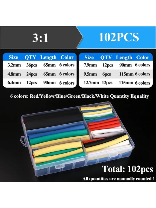 RIERPSI Термоусадочная трубка 102pcs color Boxed, 102 шт