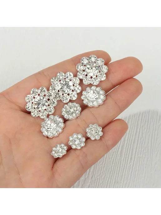 Нет бренда Пуговицы стразы цветы 12mm, 10 шт, 10 шт, фото 5