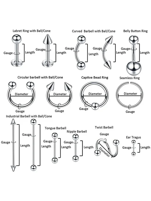 Нет бренда Пирсинг для тела 14G 1.6mm 14mm, 5mm, 10PCS, B, 14 г, 10 шт, фото 4
