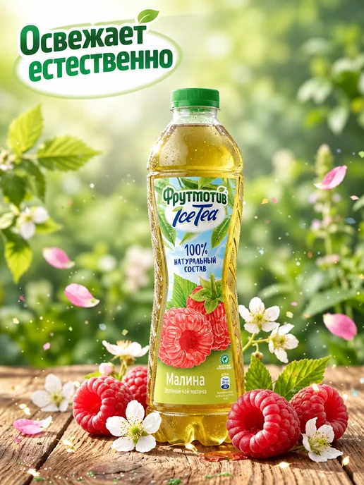 ICE TEA Холодный зелёный чай Фрутмотив малина 1,0л*6, 1 л, фото 5
