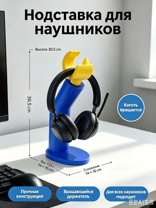 Подставка для наушников LEGO 3D‑печати синий цвет, синий