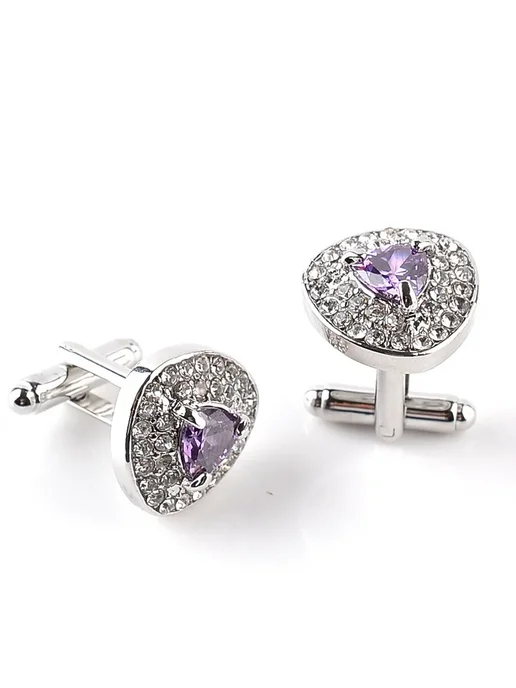 HT Gimini Фиолетовые запонки с кристаллами, цвет Violet, фиолетовый, фото 2