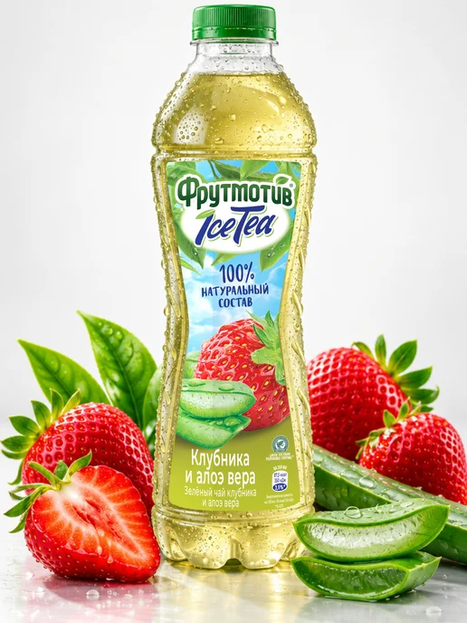 ICE TEA Холодный зеленый чай Фрутмотив клубника и алоэ вера 1,0л*6, 1 л, фото 2