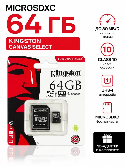 Буся20 MicroSDXC 64 ГБ Class 10 карта памяти для телефона и камеры, 64 ГБ