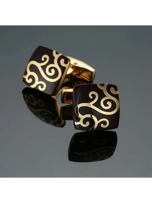 jiaocharmei Запонки мужские, с черными кристаллами, 14K, золотой