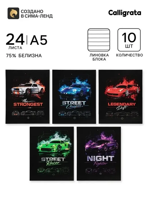 Тетради с гоночными авто - набор из 10 шт, 10 шт