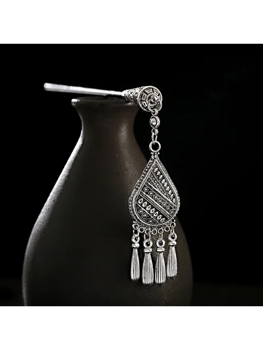 DOUVEI Серебряные заколки для волос этнические, style 10, серебристый