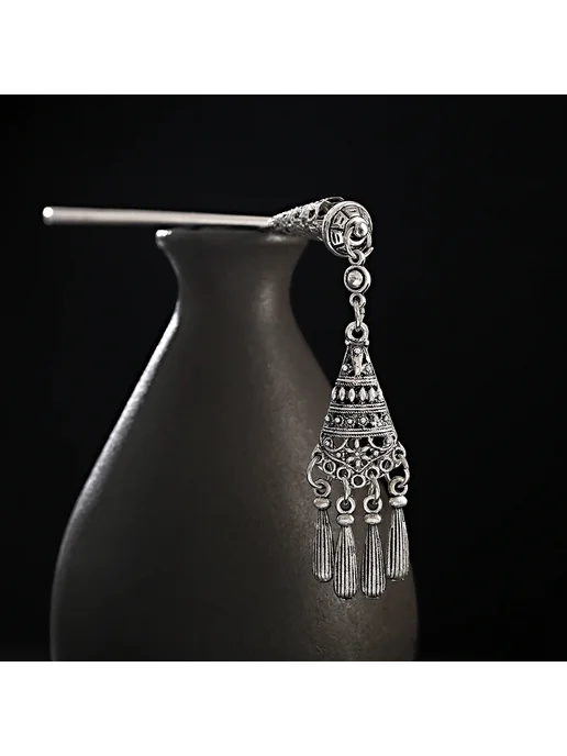 DOUVEI Серебряные заколки для волос этнические, style 12, серебристый