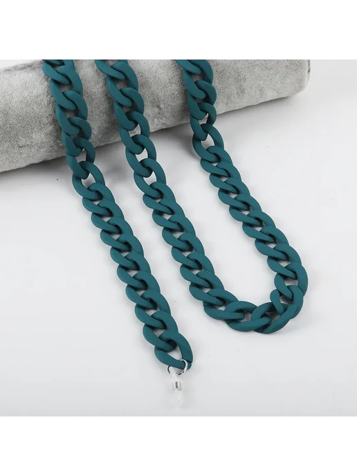 Нет бренда Цепочка для очков акриловая зеленая, matte dark green, синий