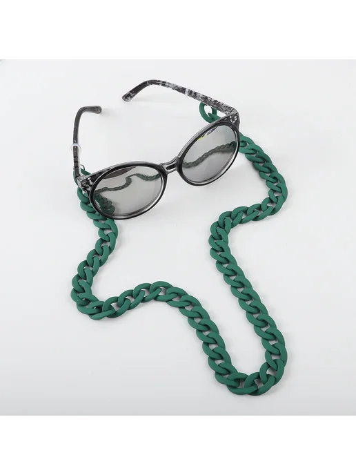 Нет бренда Цепочка для очков акриловая зеленая, matte dark green, синий, фото 3