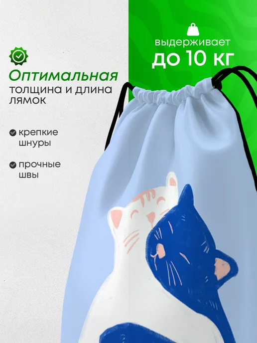 BestArt Мешок для обуви большой в школу Котик Мофу для детей, голубой, фото 2