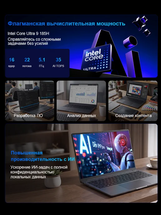 Ninkear Ноутбук 16″, Intel Core Ultra 9 185H, 24 + 1 ТБ, 2.5K, 1 ТБ, фото 3