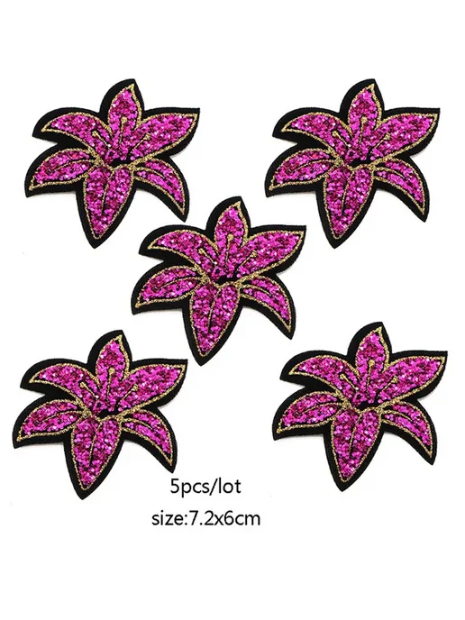 Набор заплаток с блестками 5 шт, 6 см 5pcs rose red, 5 шт, 5 шт
