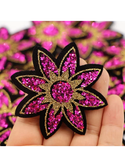 Набор заплаток с блестками 5 шт, 6 см 5pcs rose red, 7.2x5 см, 5 шт, фото 2