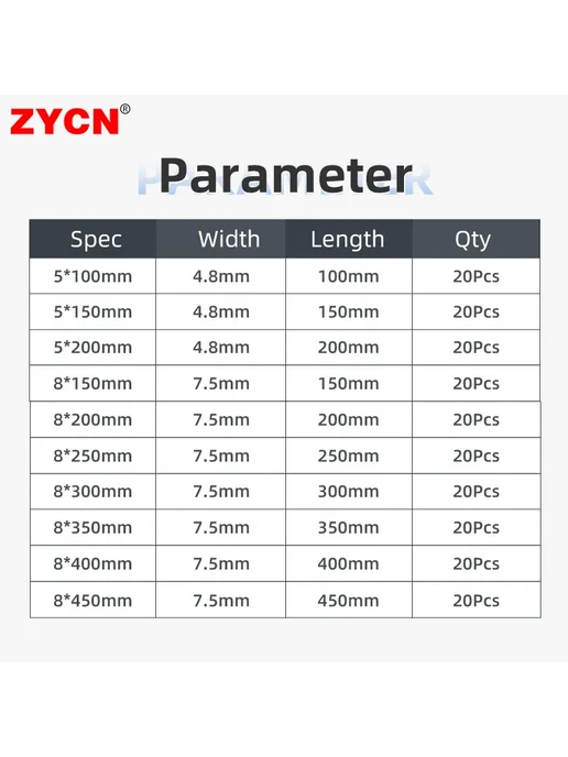 ZYCN 20 шт. зеленые нейлоновые кабельные стяжки 5x200mm, 20 шт, фото 7