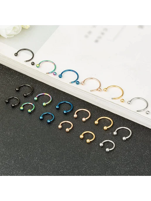 Нет бренда Серьги-подковы из хирургической стали Gold 12mm(4pcs), 4 шт, фото 4